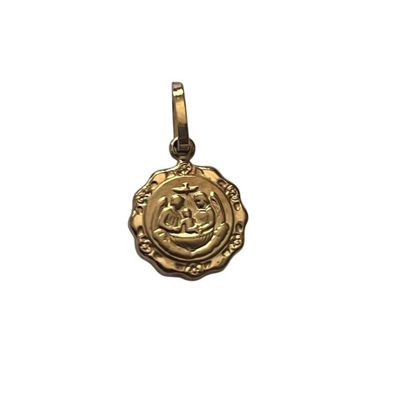 Ricordo Del Battesimo 14k Yellow Gold Small Baptism Christening Puffed Pendant - Picture 1 of 4